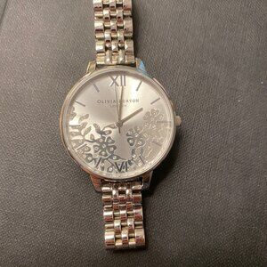 Olivia Burton Stainless Steel Watch with Crystals + Lace Flowers on Watch Face